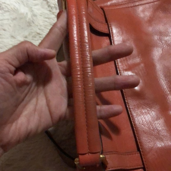 TODAY ONLY:BEAN POLE DARK ORANGE LEATHER 2 WAY BAG - tarnish & signs of wear - Picture 10 of 14